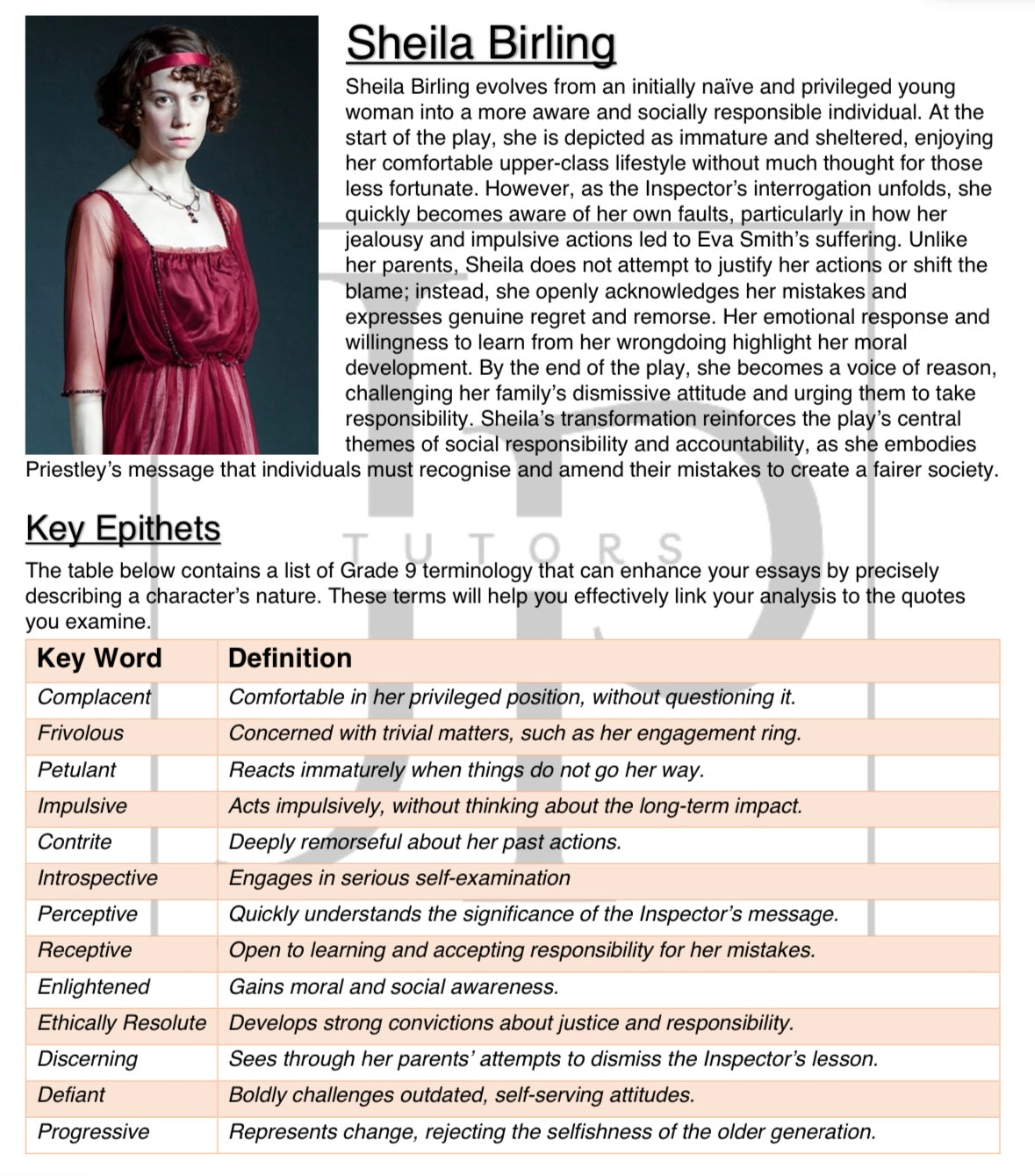An Inspector Calls - Character Cheat Sheet