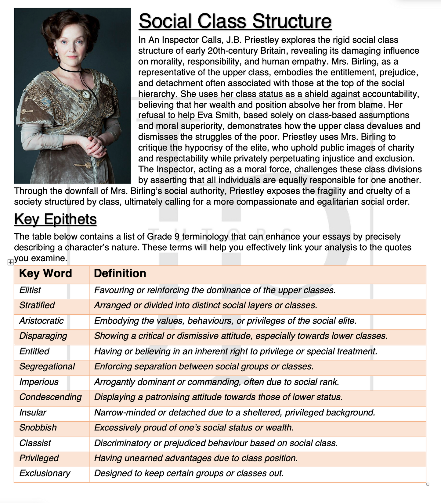 An Inspector Calls - Themes Cheat Sheet